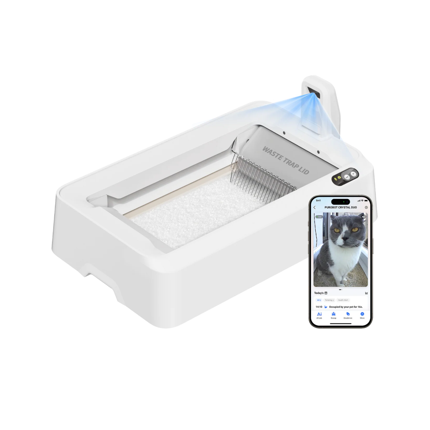 PUROBOT CRYSTAL DUO SELF-CLEANING LITTER BOX (CAMERA)
